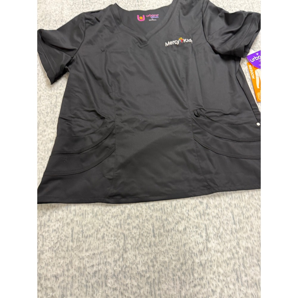 Urbane‎ Ultimate Black Scrub Top XXL Mercy Kids Embroider V-Neck Modern Fit 9550